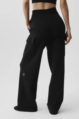 Scholar Knit High-Waist cargo broek – Zwart