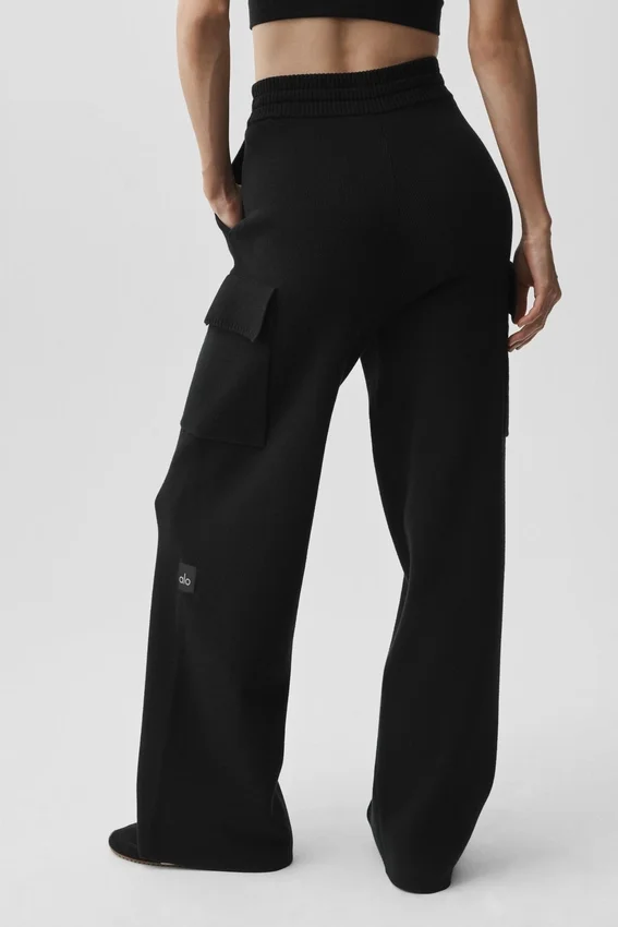 Scholar Knit High-Waist cargo broek - Zwart