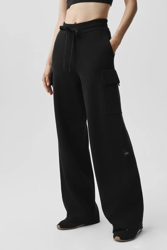 Scholar Knit High-Waist cargo broek - Zwart