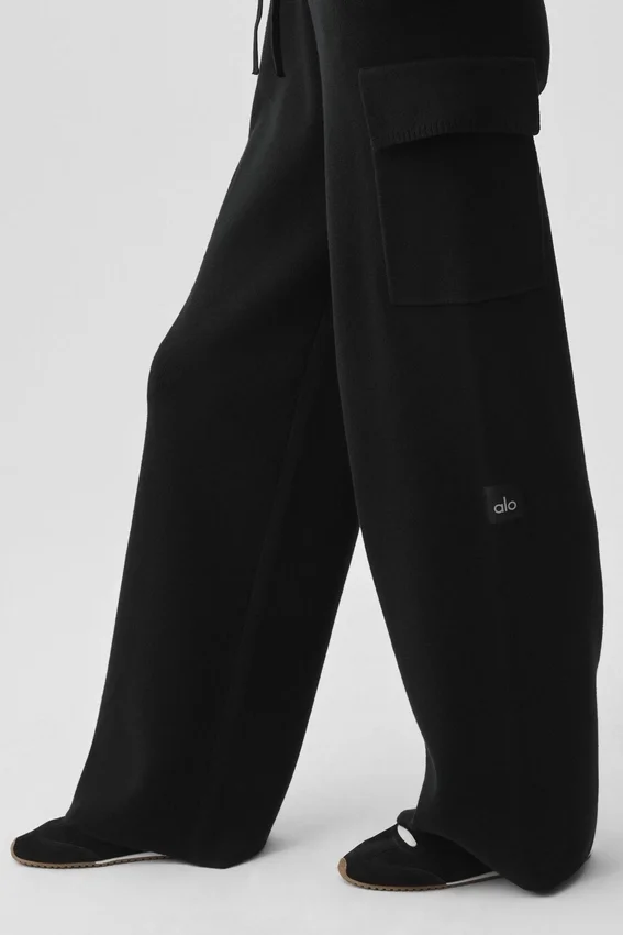 Scholar Knit High-Waist cargo broek - Zwart