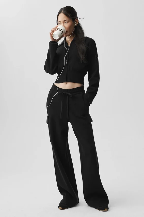 Scholar Knit High-Waist cargo broek - Zwart