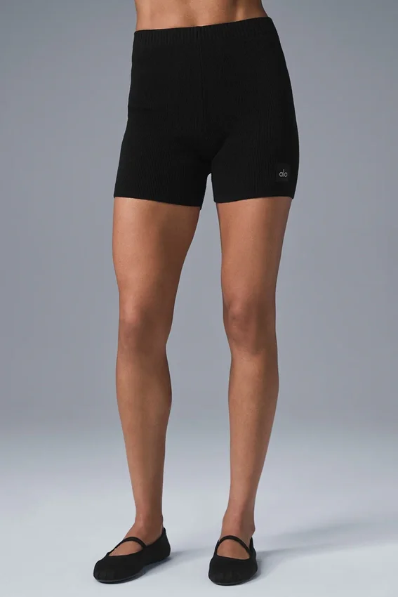 Scholar Knit High-Waist korte broek - Zwart