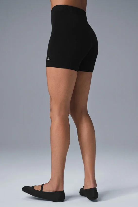 Scholar Knit High-Waist korte broek - Zwart