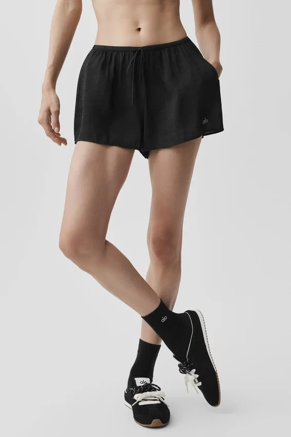 Semi-transparante Golden Hour-korte broek met middelhoge taille - Zwart