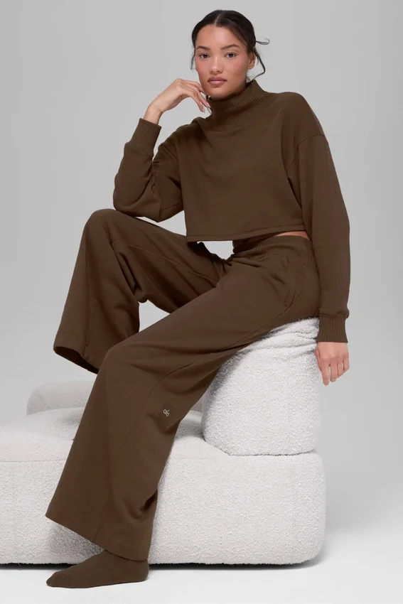 Serenity joggingbroek met wijde pijpen - Espresso