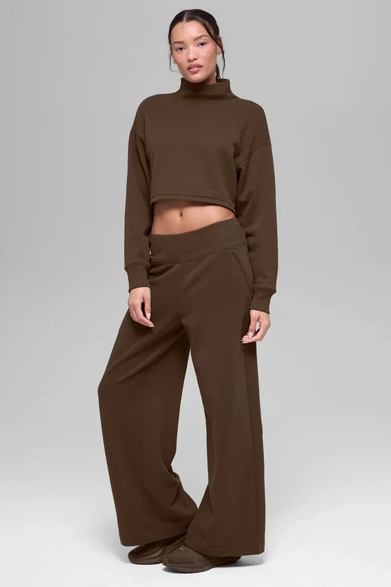 Serenity joggingbroek met wijde pijpen - Espresso