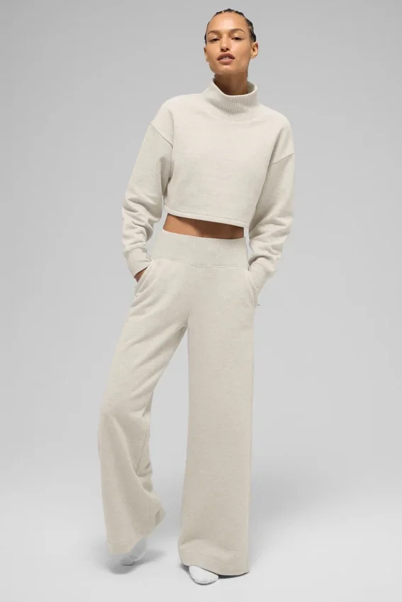 Serenity joggingbroek met wijde pijpen - Oatmeal Heather