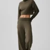 Serenity joggingbroek met wijde pijpen - Olive Tree