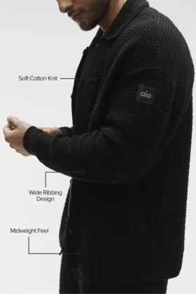 Shift Knit Button-up met lange mouwen – Zwart