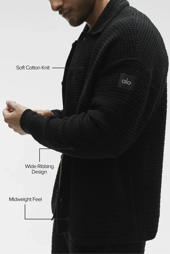 Shift Knit Button-up met lange mouwen - Zwart