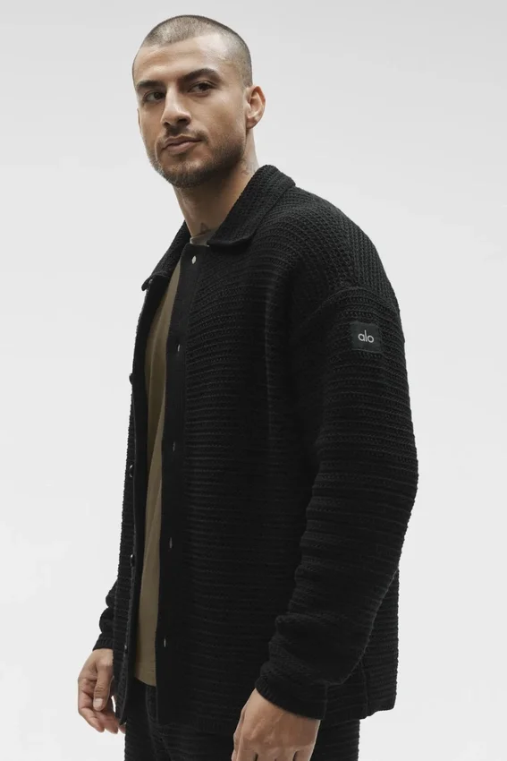 Shift Knit Button-up met lange mouwen - Zwart