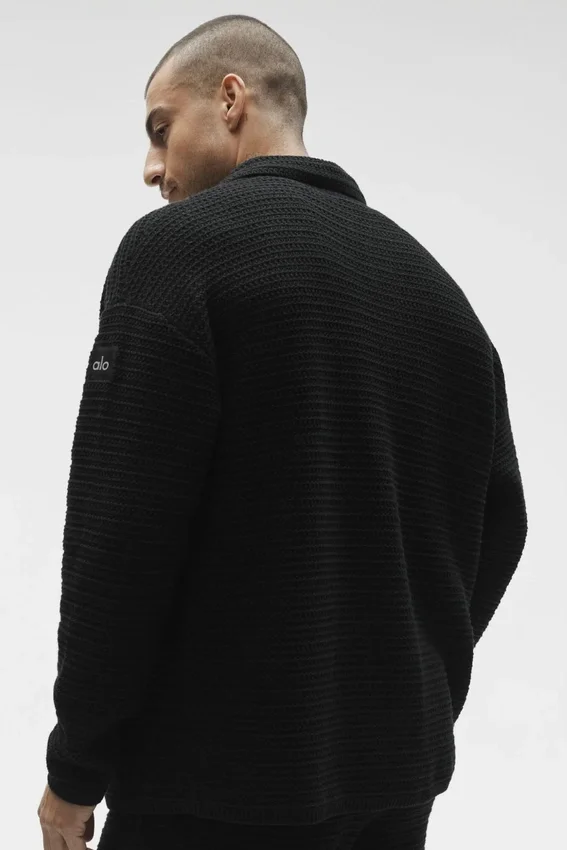 Shift Knit Button-up met lange mouwen - Zwart