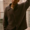 Shift Knit-overhemd met lange mouwen en knopen – Espresso