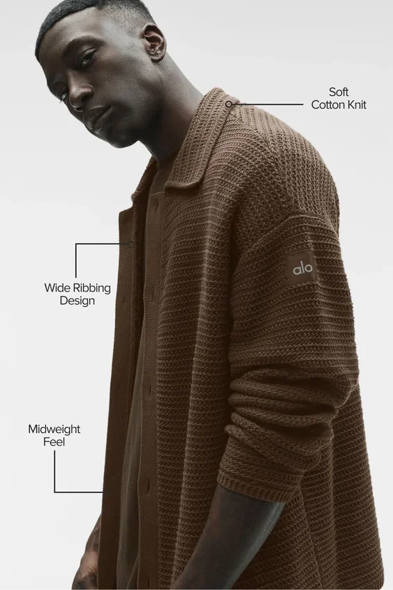 Shift Knit-overhemd met lange mouwen en knopen – Espresso