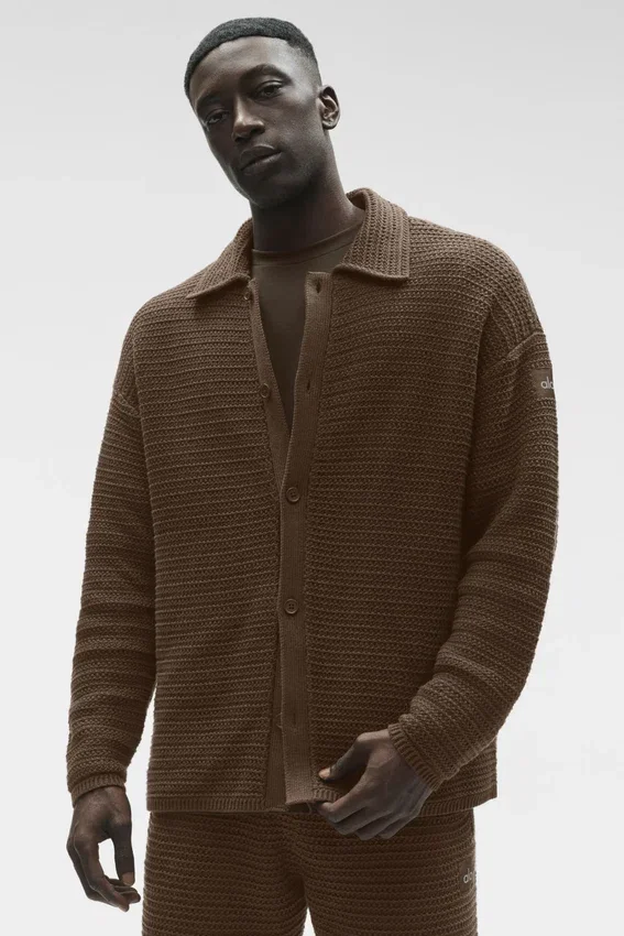 Shift Knit-overhemd met lange mouwen en knopen – Espresso