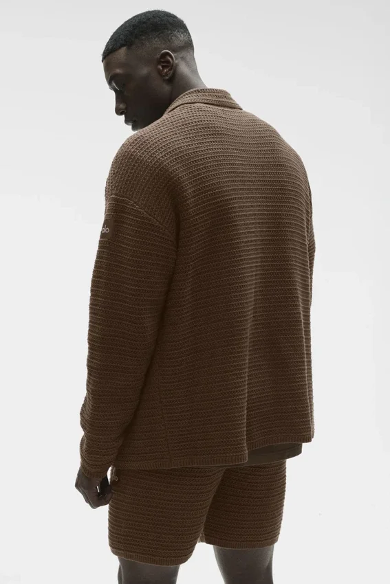 Shift Knit-overhemd met lange mouwen en knopen – Espresso