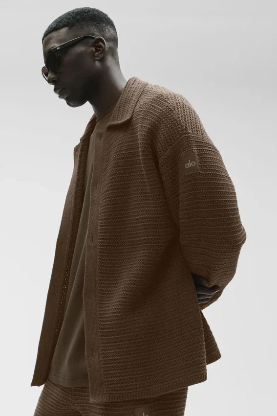 Shift Knit-overhemd met lange mouwen en knopen – Espresso