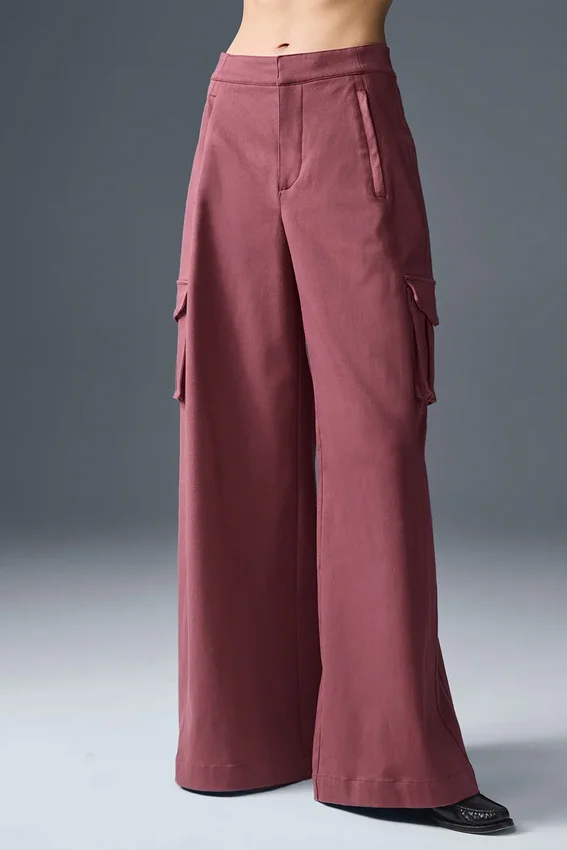 Show off Cargo-broek met wijde pijpen (lang) - Bordeauxrood Truffle