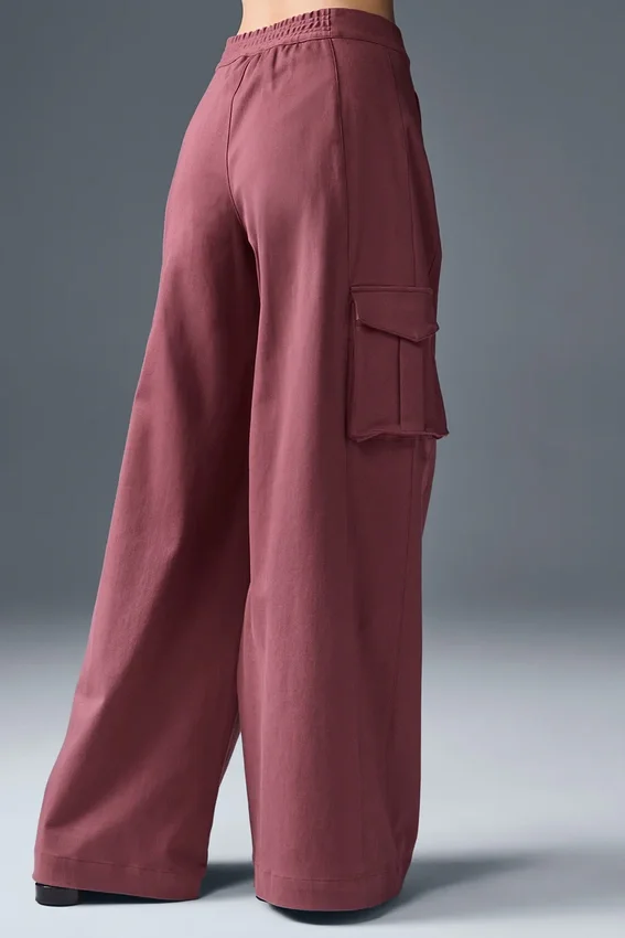 Show off Cargo-broek met wijde pijpen (lang) - Bordeauxrood Truffle