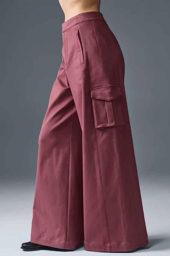 Show off Cargo-broek met wijde pijpen (lang) - Bordeauxrood Truffle