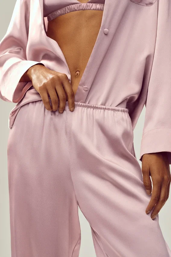 Silk Luminous-broek (lang) - Pink Champagne