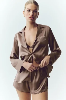 Silk Luminous Button-up - Alpine Cocoa