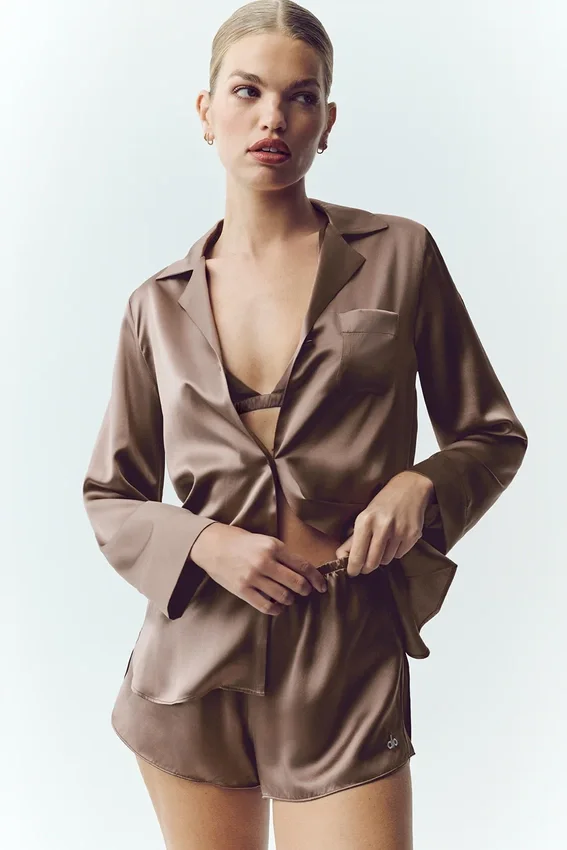 Silk Luminous Button-up - Alpine Cocoa