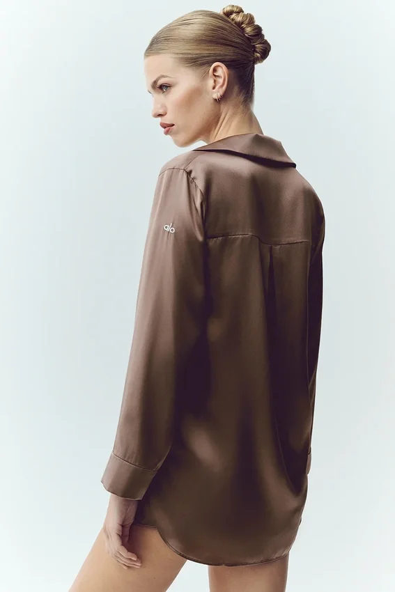 Silk Luminous Button-up - Alpine Cocoa
