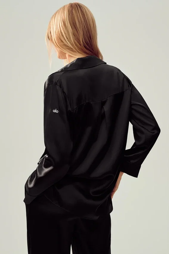Silk Luminous Button up - Zwart