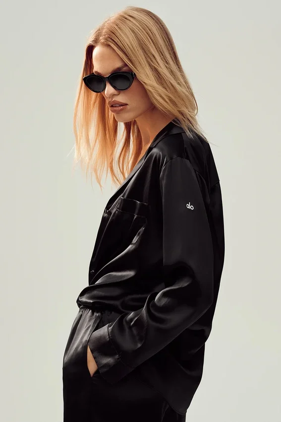 Silk Luminous Button up - Zwart