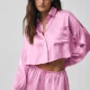 Silk Luminous cropped overhemd met lange mouwen en knopen - Candy Heart Pink