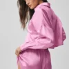 Silk Luminous cropped overhemd met lange mouwen en knopen - Candy Heart Pink