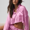 Silk Luminous cropped overhemd met lange mouwen en knopen - Candy Heart Pink