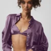 Silk Luminous cropped overhemd met lange mouwen en knopen - Plum Kiss