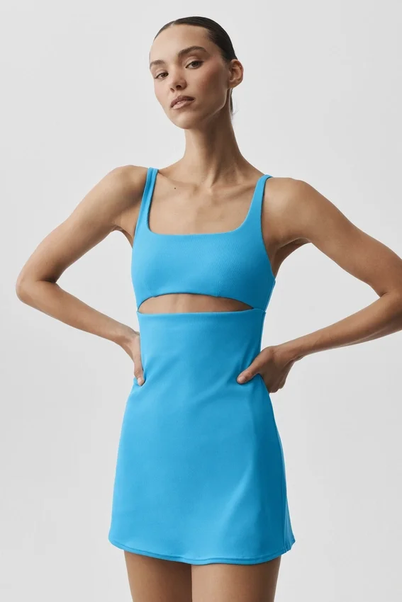 Slice-tennisjurk - azuurblauw