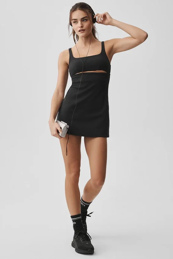 Slice-tennisjurk – Zwart