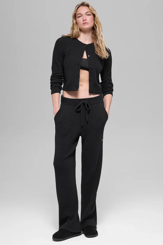 Snuggle Up-trui met High-Waist broek met wijde pijpen - Zwart