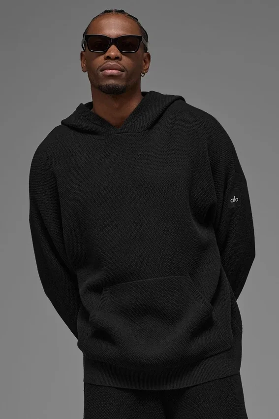 Sports Club trui met gebreide hoodie - Zwart