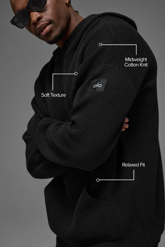Sports Club trui met gebreide hoodie - Zwart