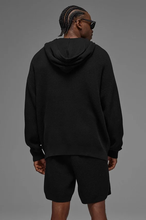 Sports Club trui met gebreide hoodie - Zwart