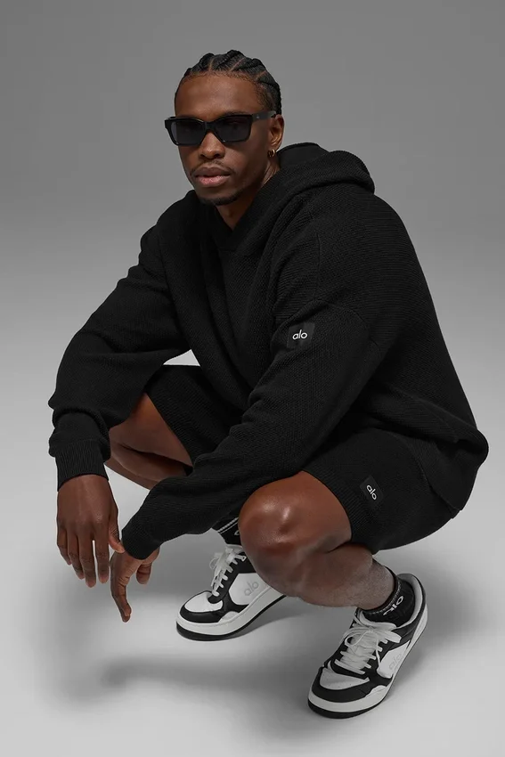 Sports Club trui met gebreide hoodie - Zwart