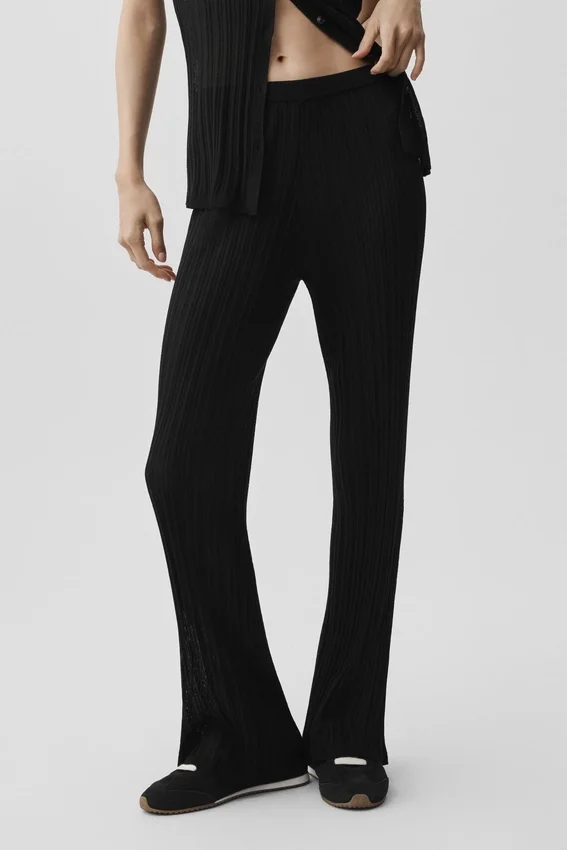 Sunlit-broek met High-Waist en rechte pijpen in trui-stof – Zwart