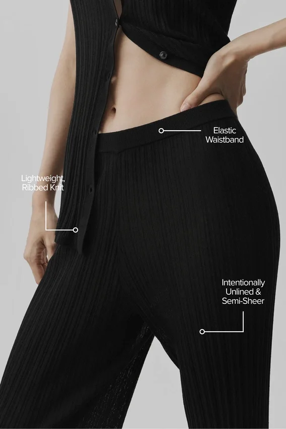 Sunlit-broek met High-Waist en rechte pijpen in trui-stof – Zwart