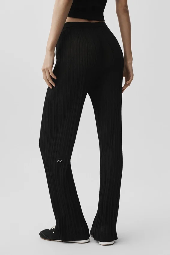 Sunlit-broek met High-Waist en rechte pijpen in trui-stof – Zwart
