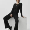 Sunlit-broek met High-Waist en rechte pijpen in trui-stof – Zwart