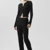 Sunlit-broek met High-Waist en rechte pijpen in trui-stof – Zwart