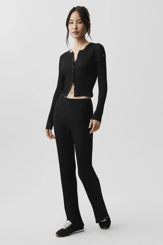 Sunlit-broek met High-Waist en rechte pijpen in trui-stof – Zwart