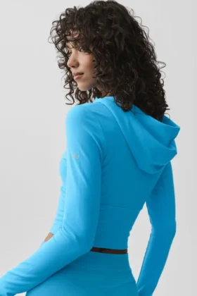 Sway hoodie met doorlopende rits – azuurblauw