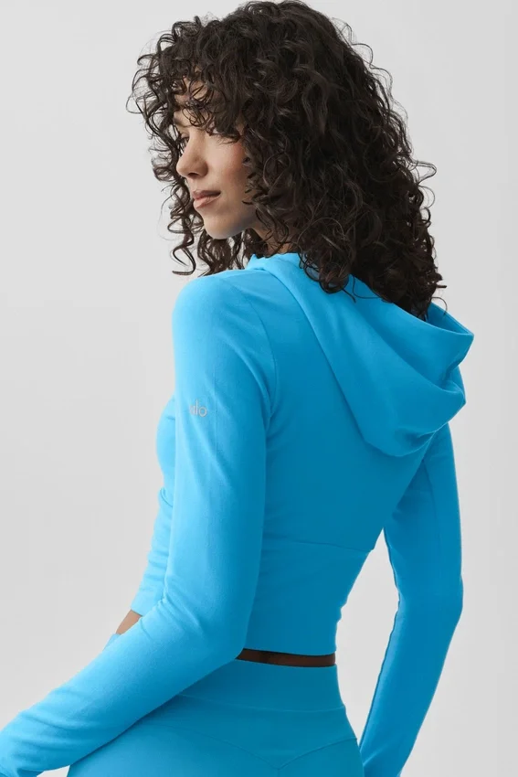 Sway hoodie met doorlopende rits - azuurblauw
