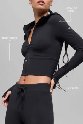 Sway hoodie met volledige rits – Zwart